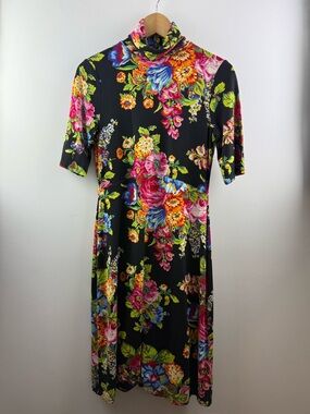 Anthropologie ett:twa Coreyell Floral Turtleneck Jersey Midi Dress Black XS